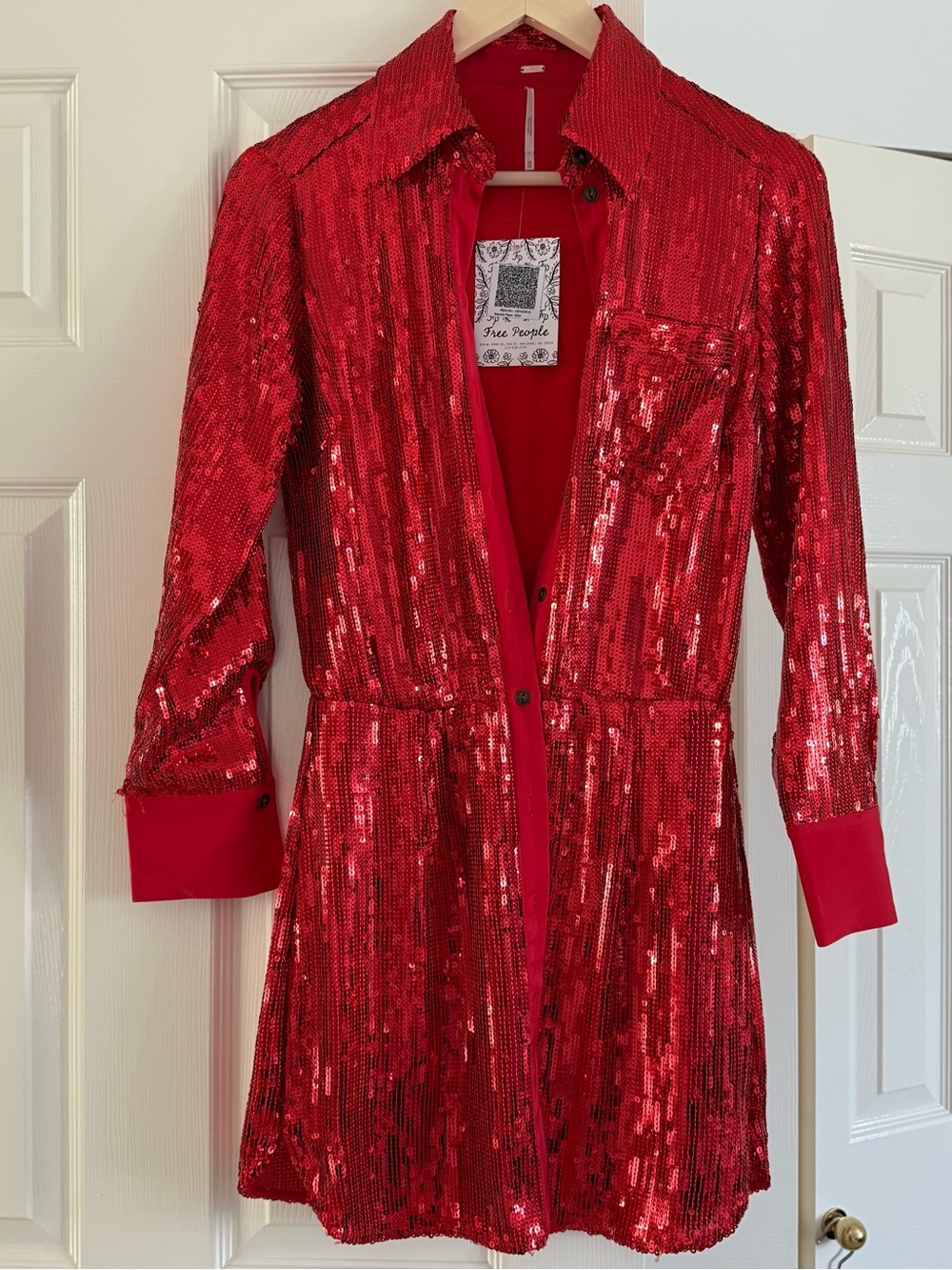 FREE PEOPLE Red Sequin Shirt Dress XS